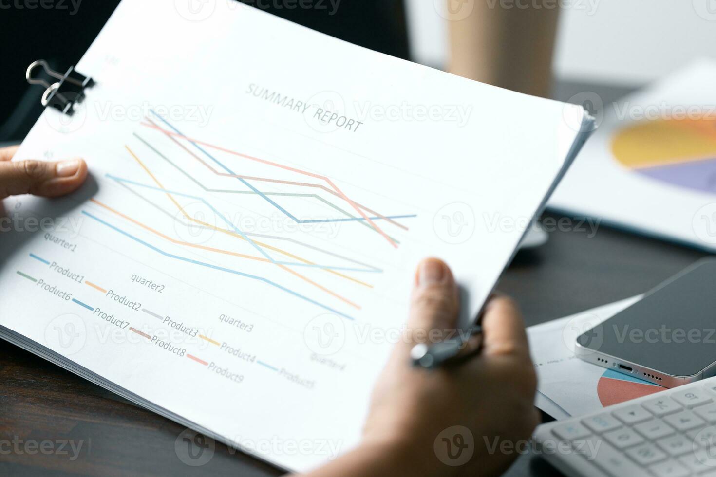 Business Data Analysis on Laptop Financial Charts, Graphs, Reports for Successful Planning and Strategy. Professional Workplace Analyzing Business Data, Charts, Graphs for Strategic Decision Making photo