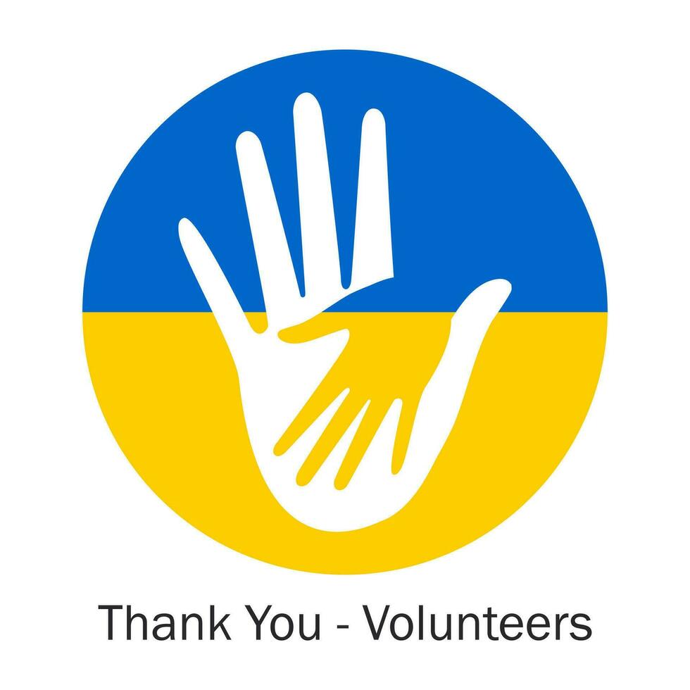 Thank you Volunteers. Hand in hand against the background of the Ukrainian flag, symbolizing help and support. Peace to Ukraine. Together we are force. Vector. vector