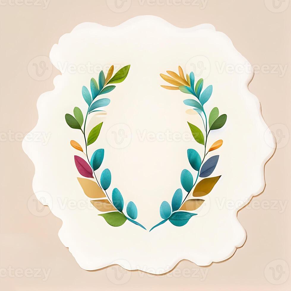 Cute watercolor frame flower wreath. photo