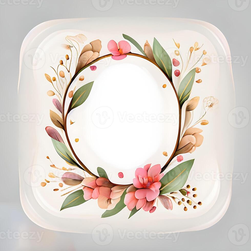 Cute watercolor frame flower wreath. photo