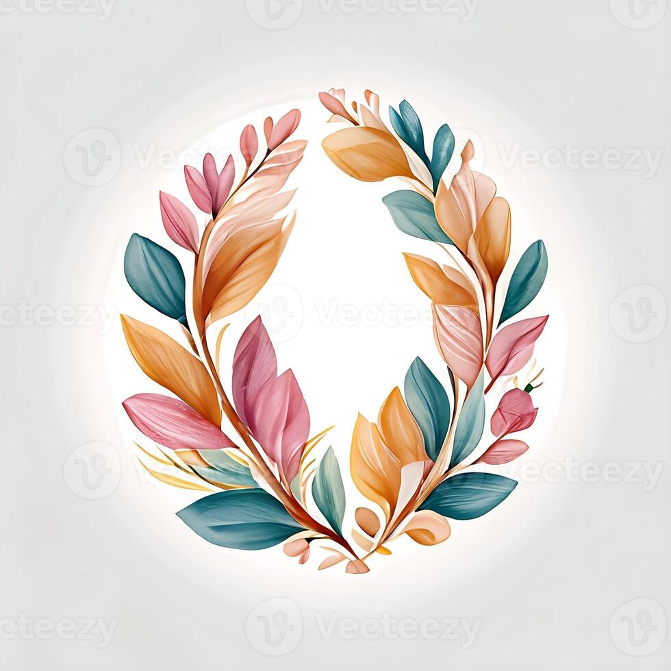 Cute watercolor frame flower wreath. photo