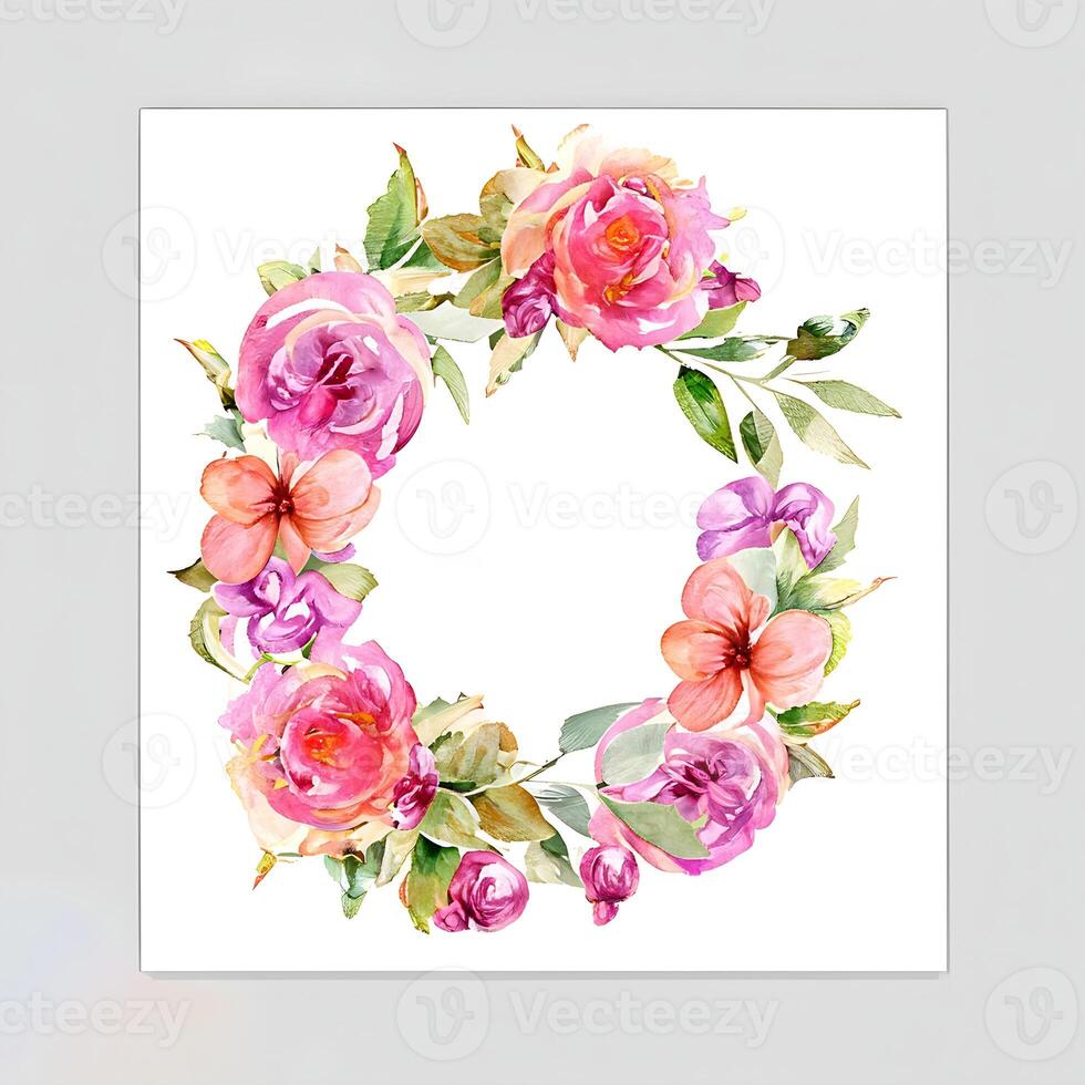 Cute watercolor frame flower wreath. photo