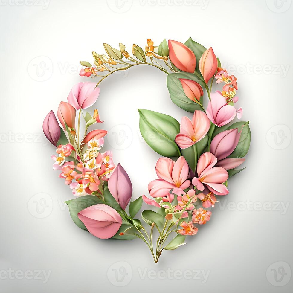 Cute watercolor frame flower wreath. photo