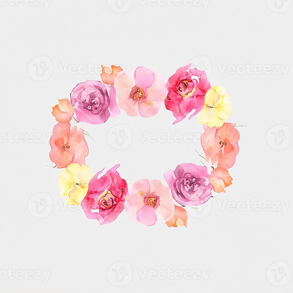 Cute watercolor frame flower wreath. photo