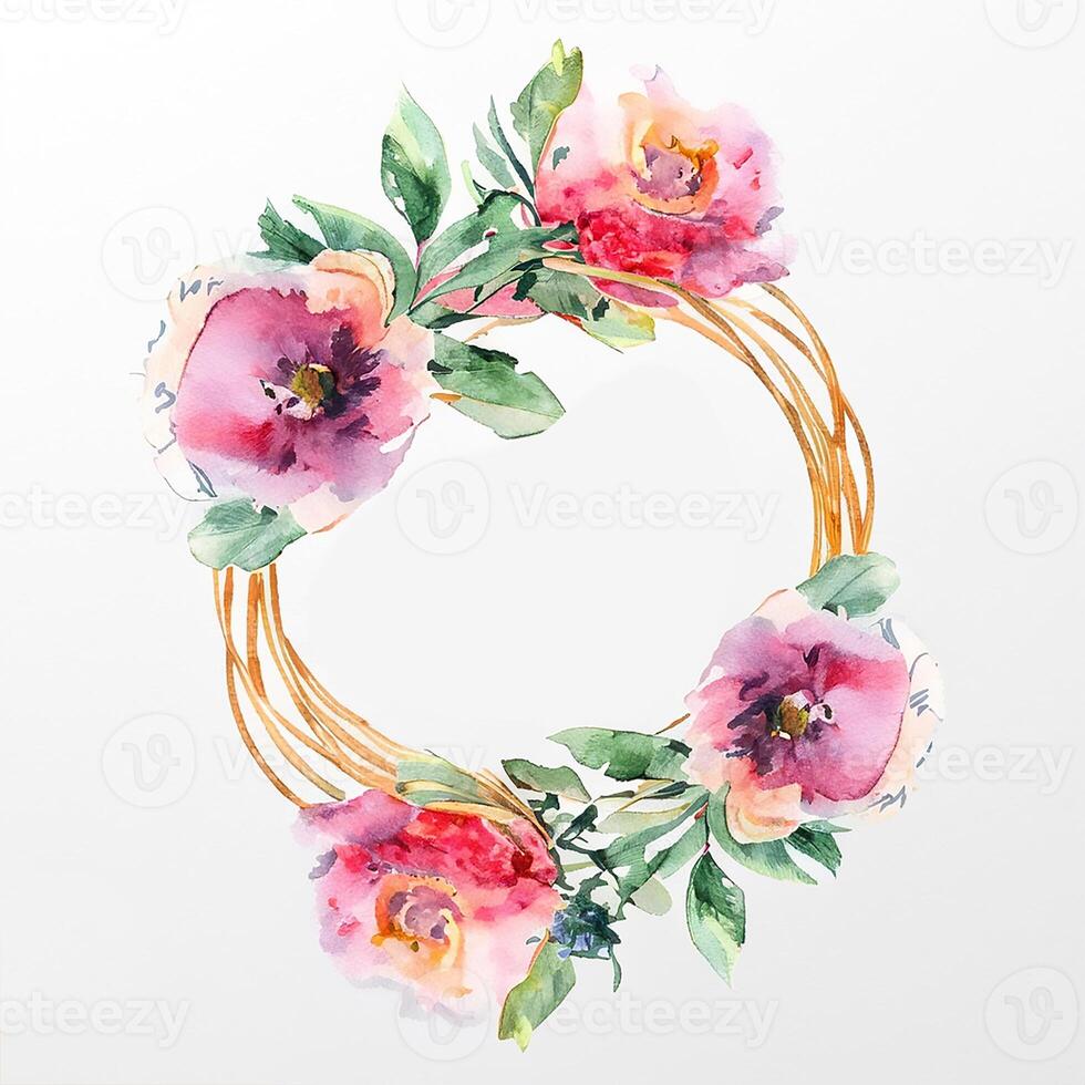 Cute watercolor frame flower wreath. photo