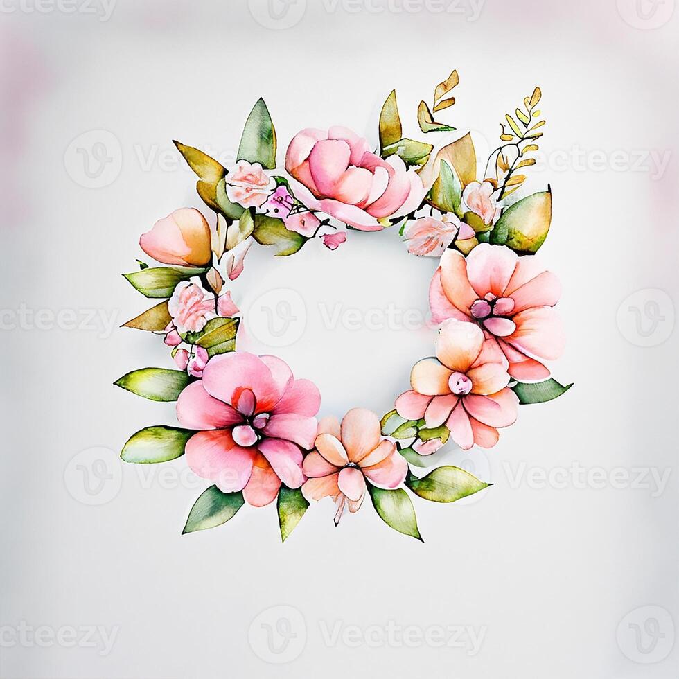 Cute watercolor frame flower wreath. photo