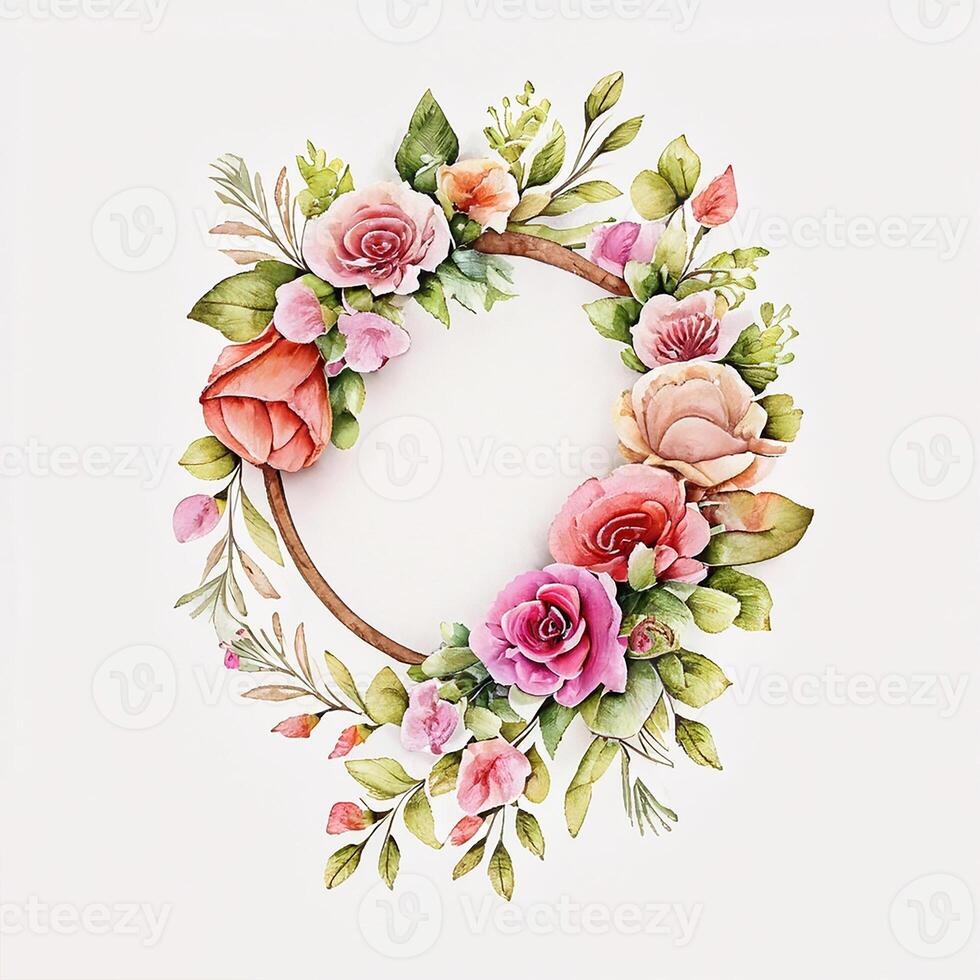 Cute watercolor frame flower wreath. photo