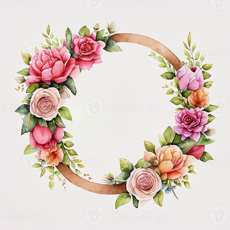 Cute watercolor frame flower wreath. photo