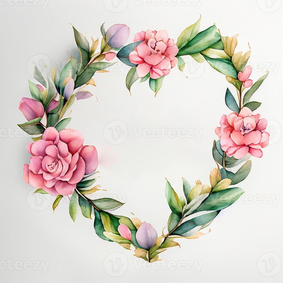 Cute watercolor frame flower wreath. photo