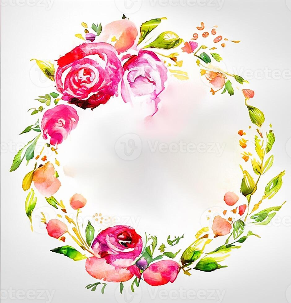 Cute watercolor frame flower wreath. photo