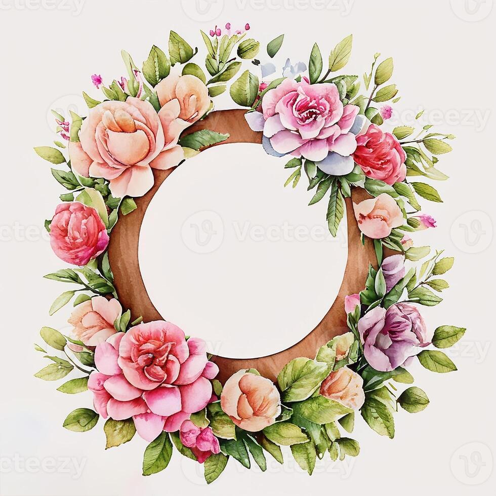 Cute watercolor frame flower wreath. photo