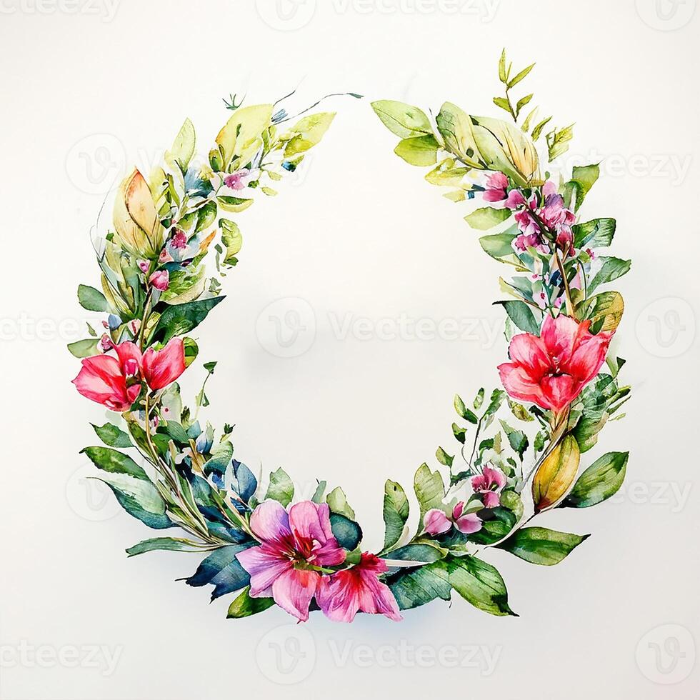 Cute watercolor frame flower wreath. photo