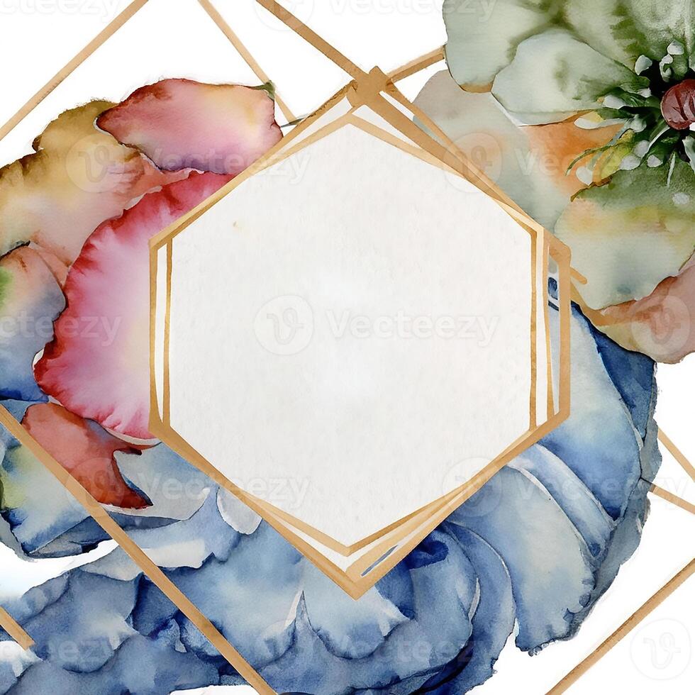 Cute watercolor frame flower wreath. photo