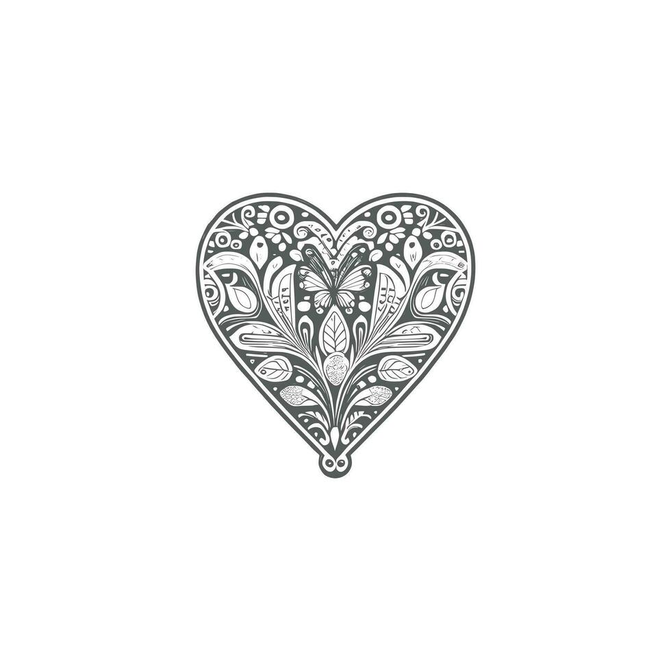 Hearted shape floral, line art vector