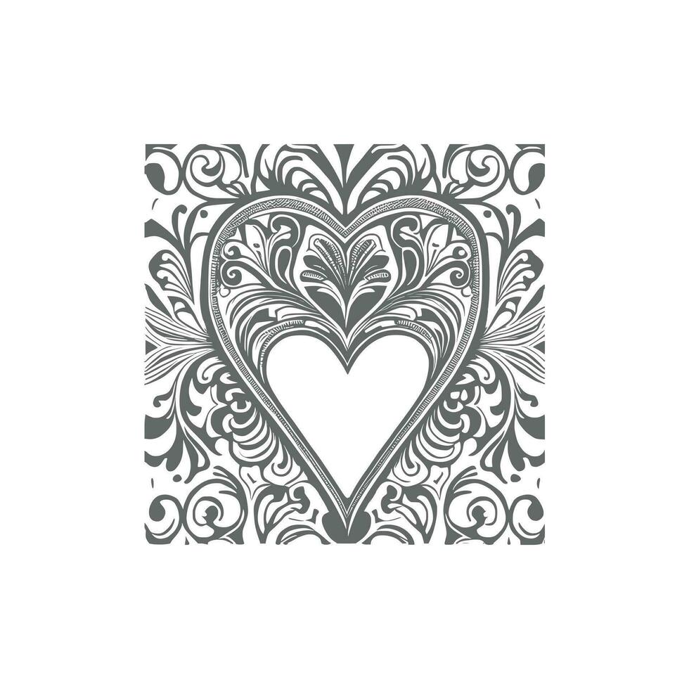 Hearted shape floral, line art vector