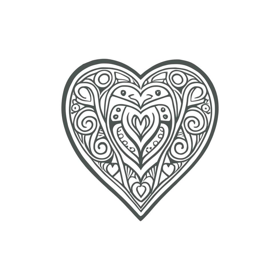 Hearted shape floral, line art vector