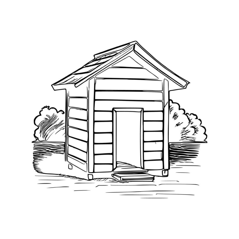 Black and white line art doghouse vector