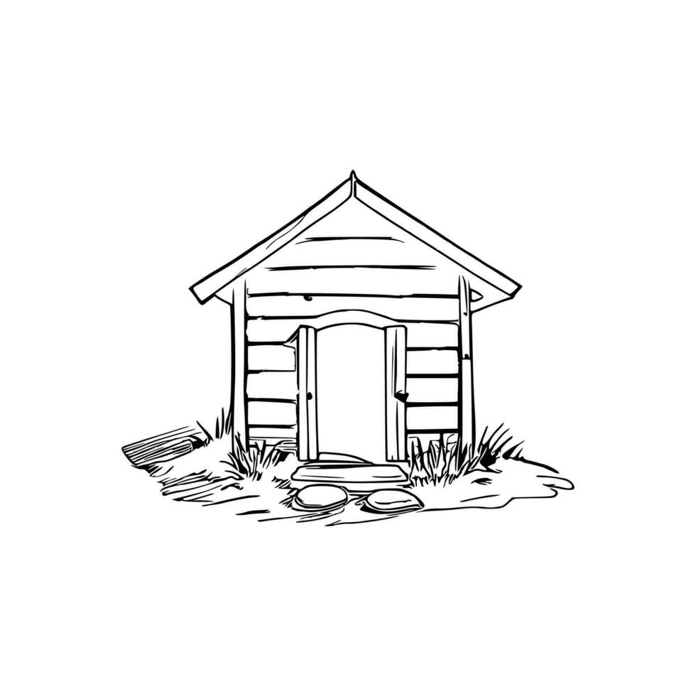 Black and white line art doghouse vector