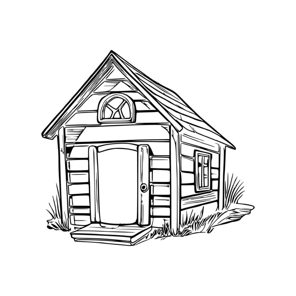 Black and white line art doghouse vector