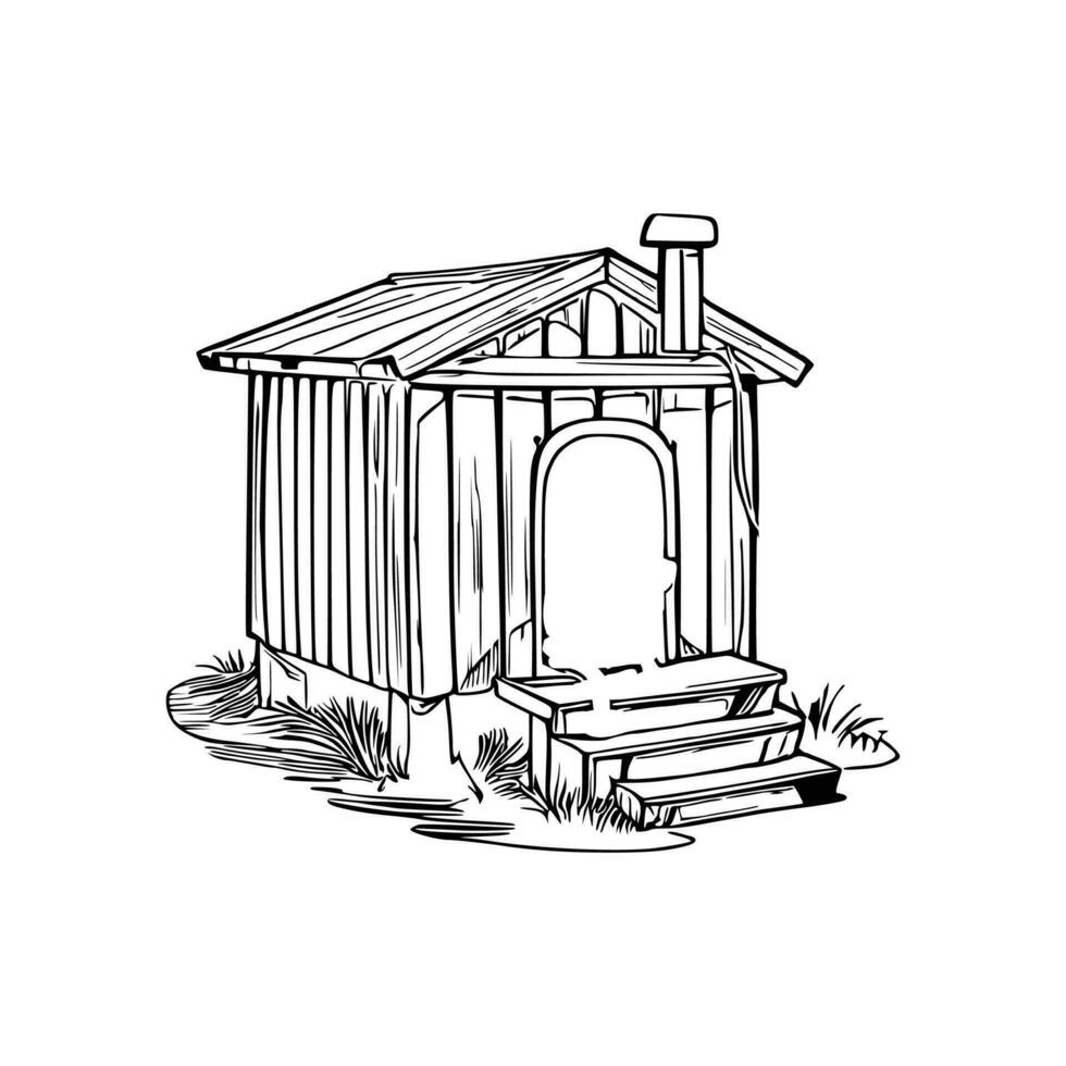 Black and white line art doghouse vector
