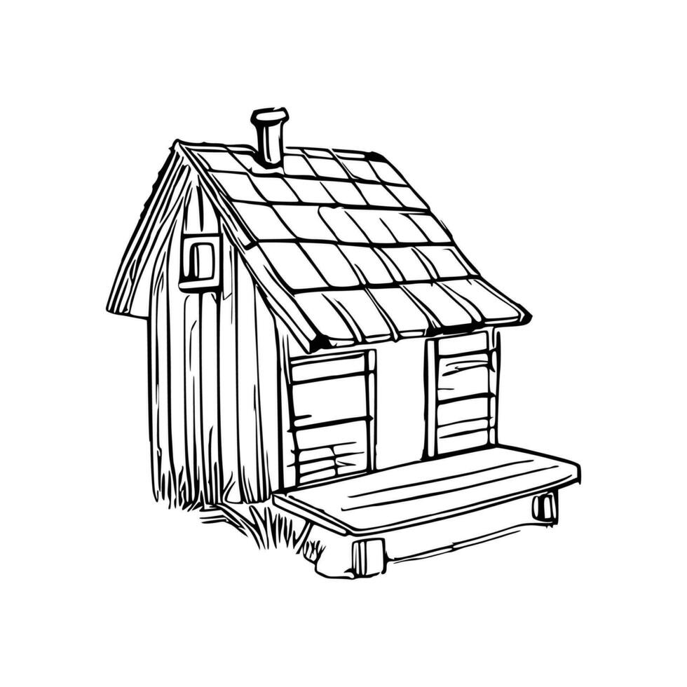 Black and white line art doghouse vector