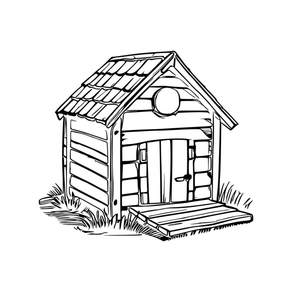 Black and white line art doghouse vector