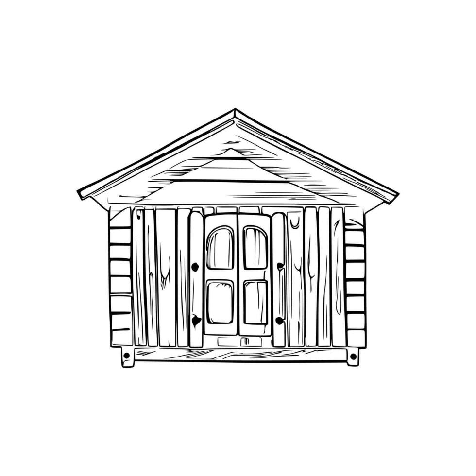 Black and white line art doghouse vector