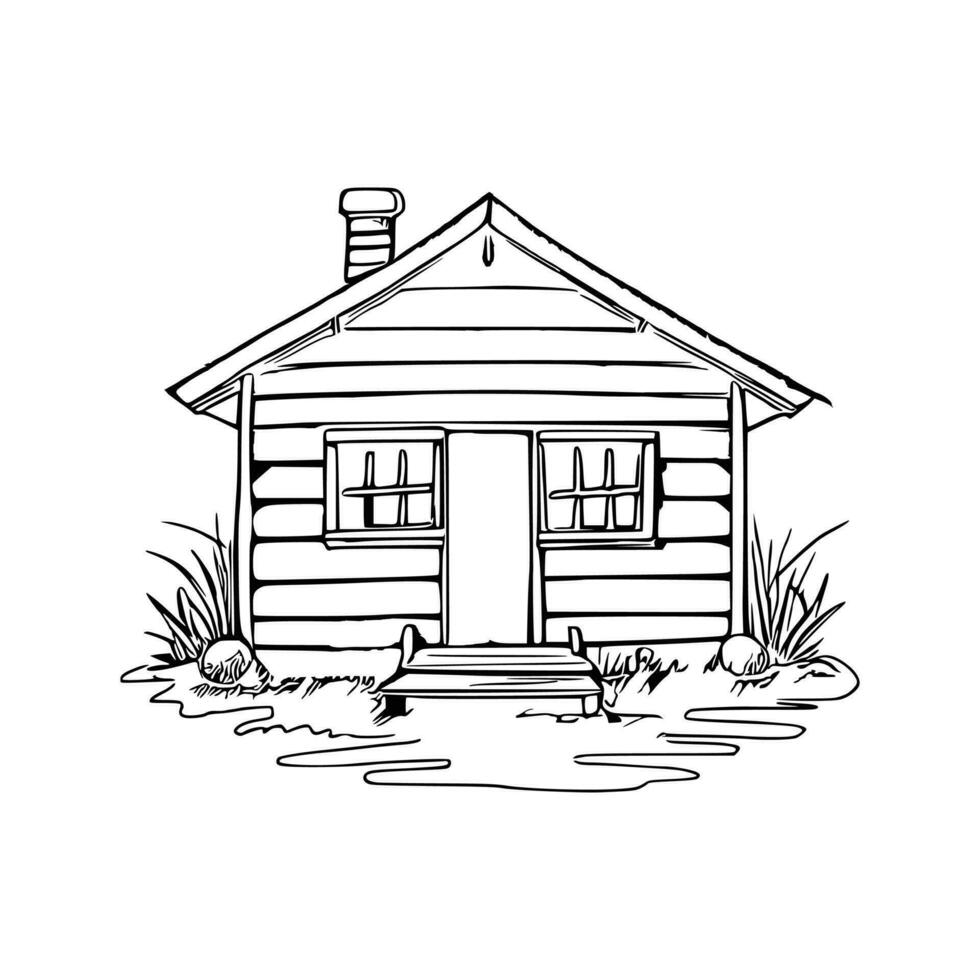 Black and white line art doghouse vector