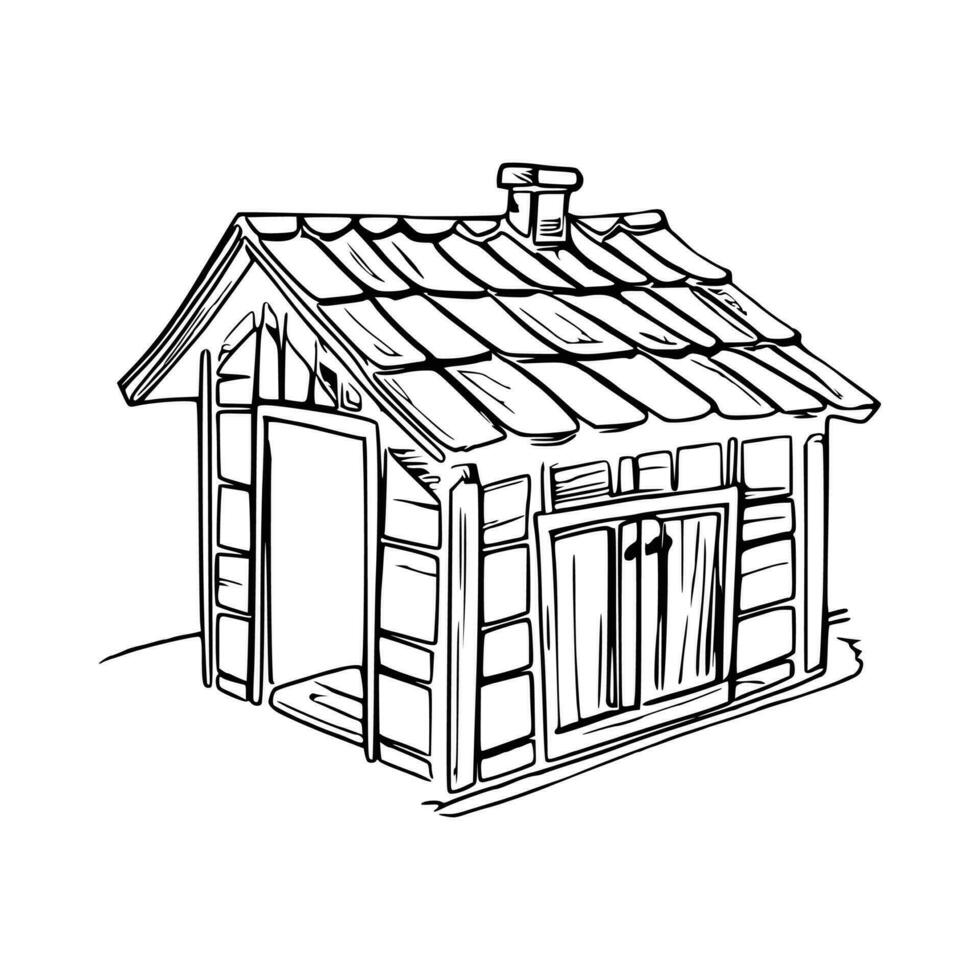 Black and white line art doghouse vector
