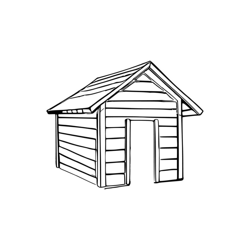 Black and white line art doghouse vector