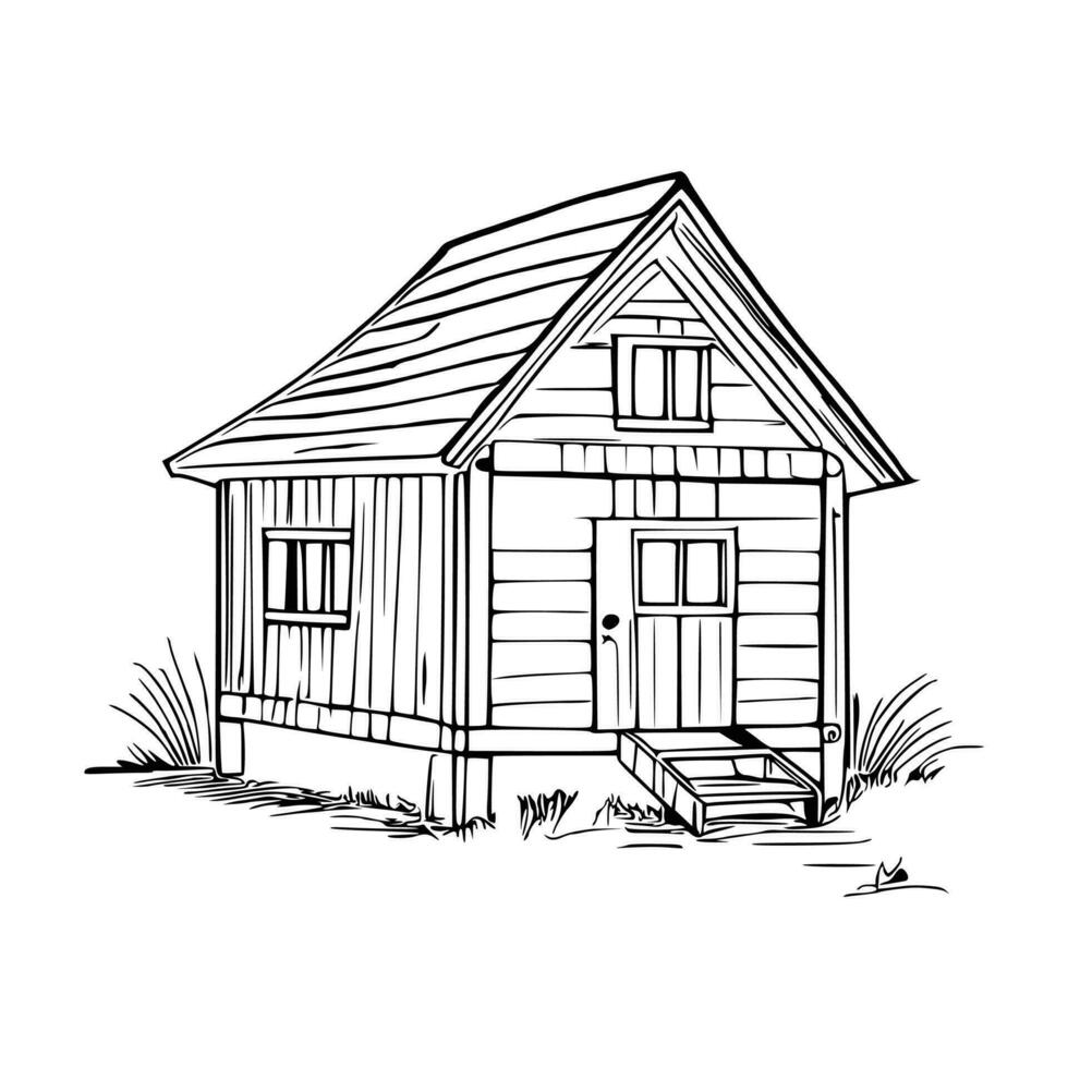 Black and white line art doghouse vector