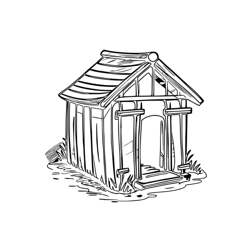 Black and white line art doghouse vector