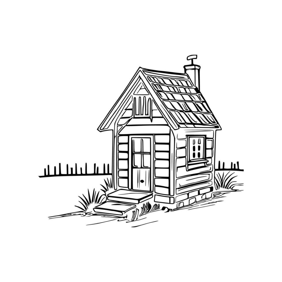Black and white line art doghouse vector