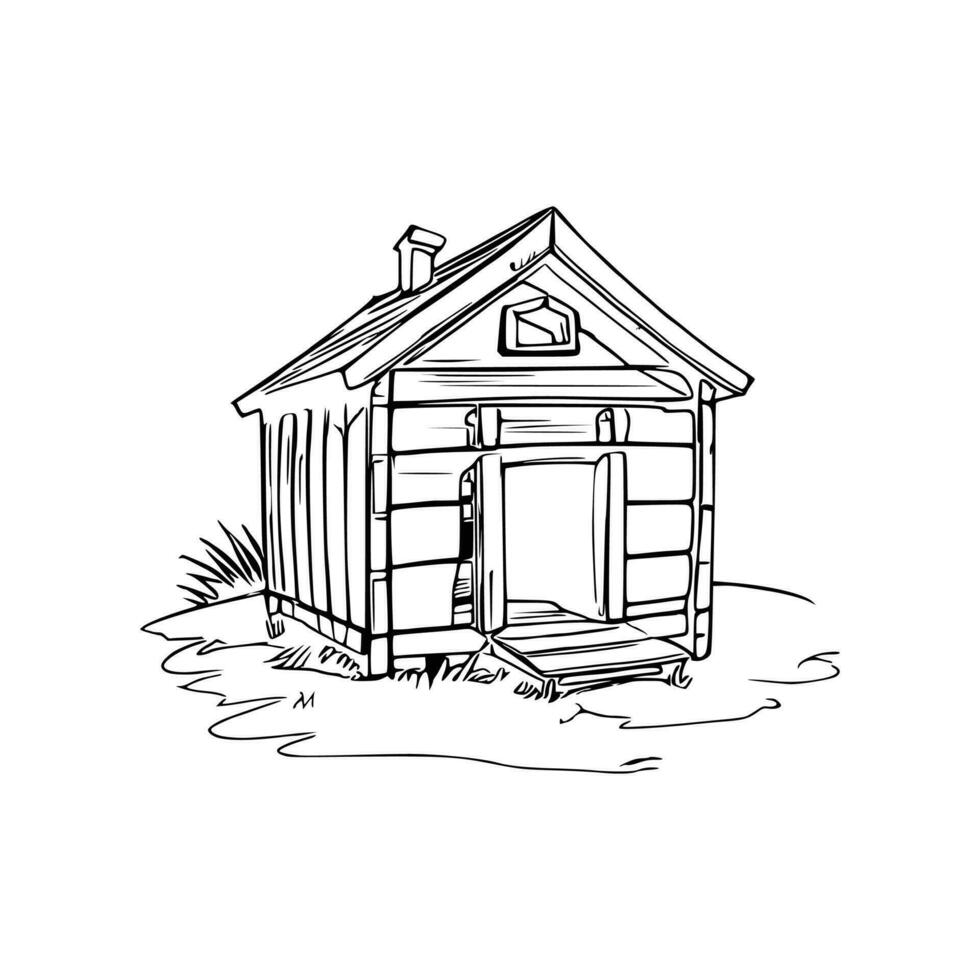 Black and white line art doghouse vector