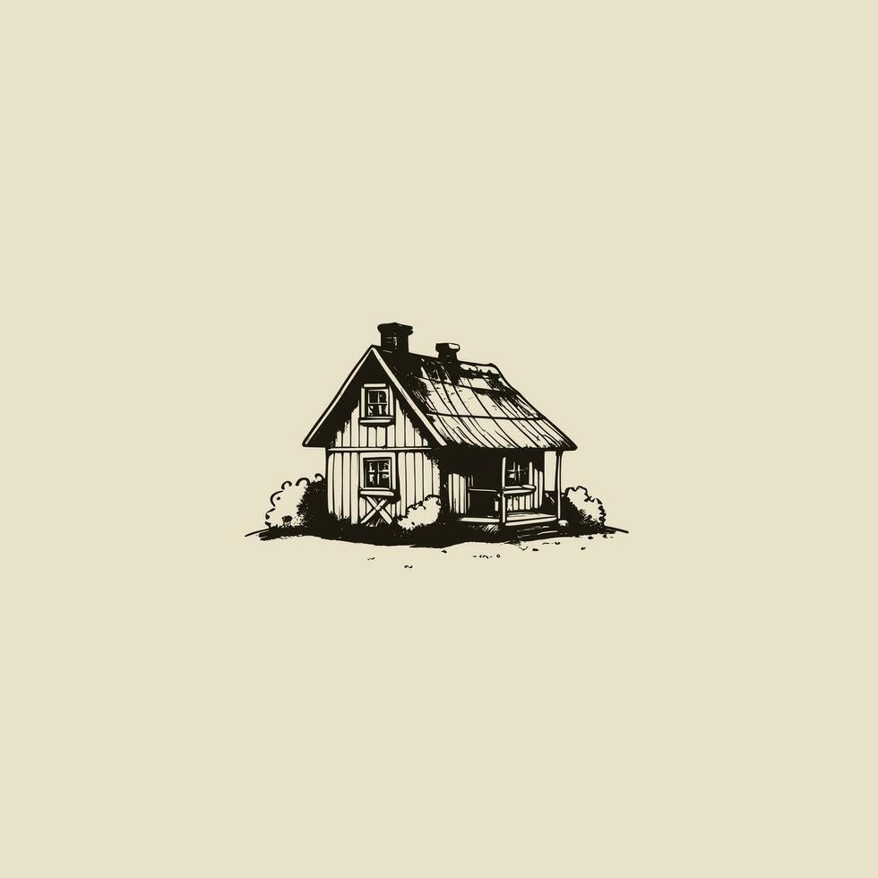 Vintage Line art House vector