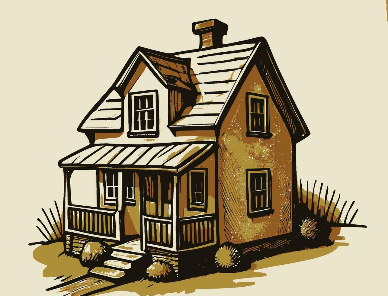 Vintage Line art House vector