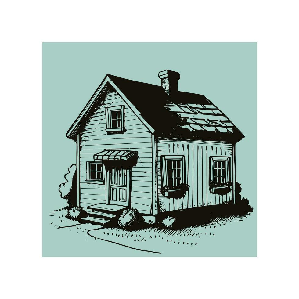 Vintage Line art House vector