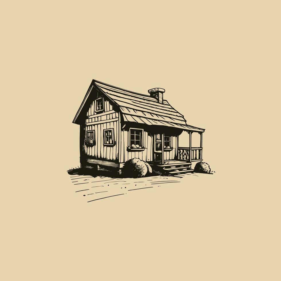 Vintage Line art House vector