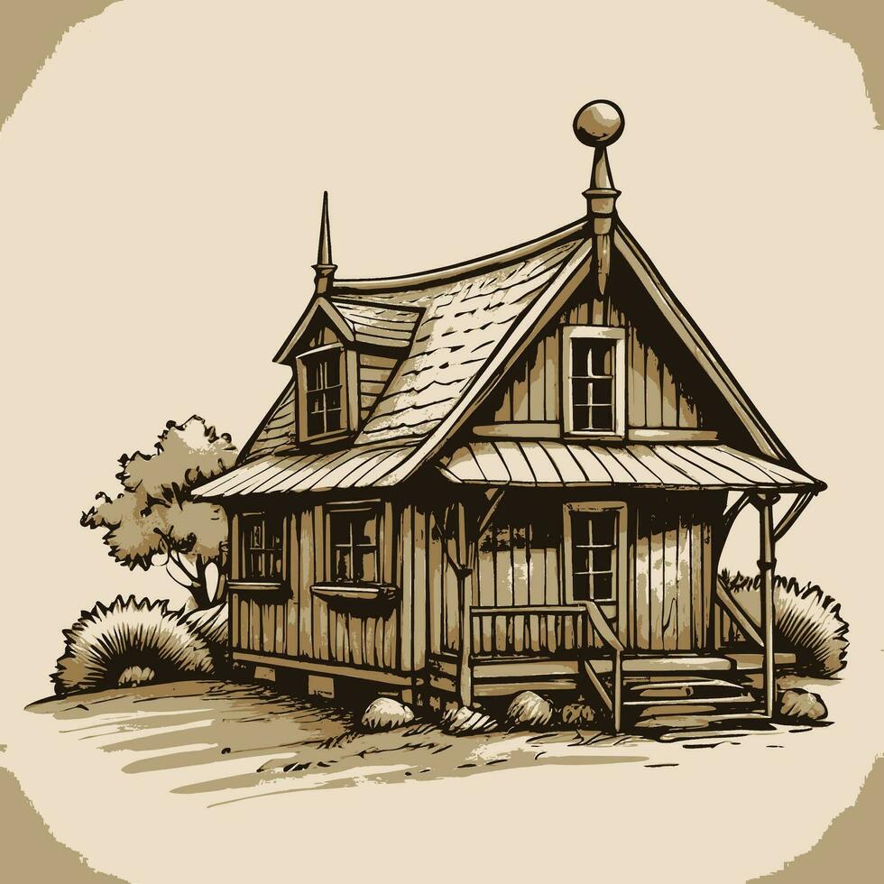 Vintage Line art House vector