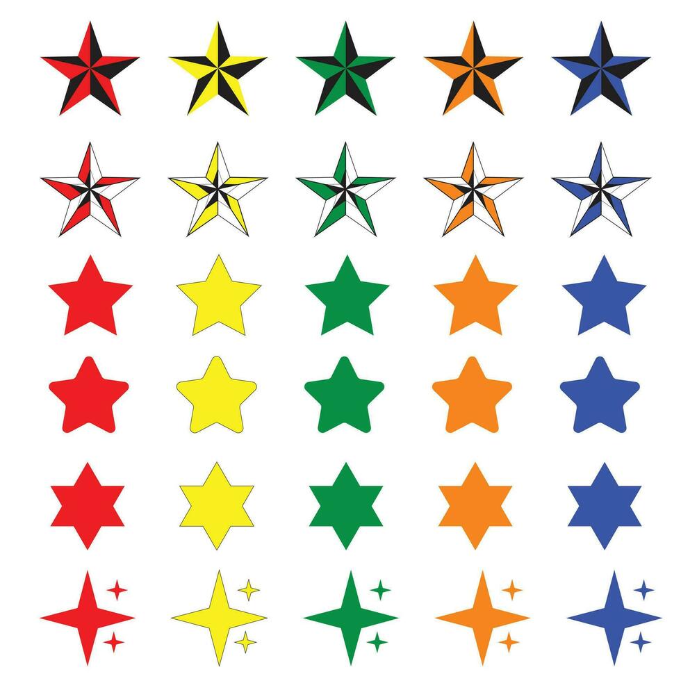 estrella íconos colocar. único color estrella conjuntos centelleo estrellas. destellos, brillante explosión. Navidad vector símbolos aislado. 3d trofeo estrella icono.
