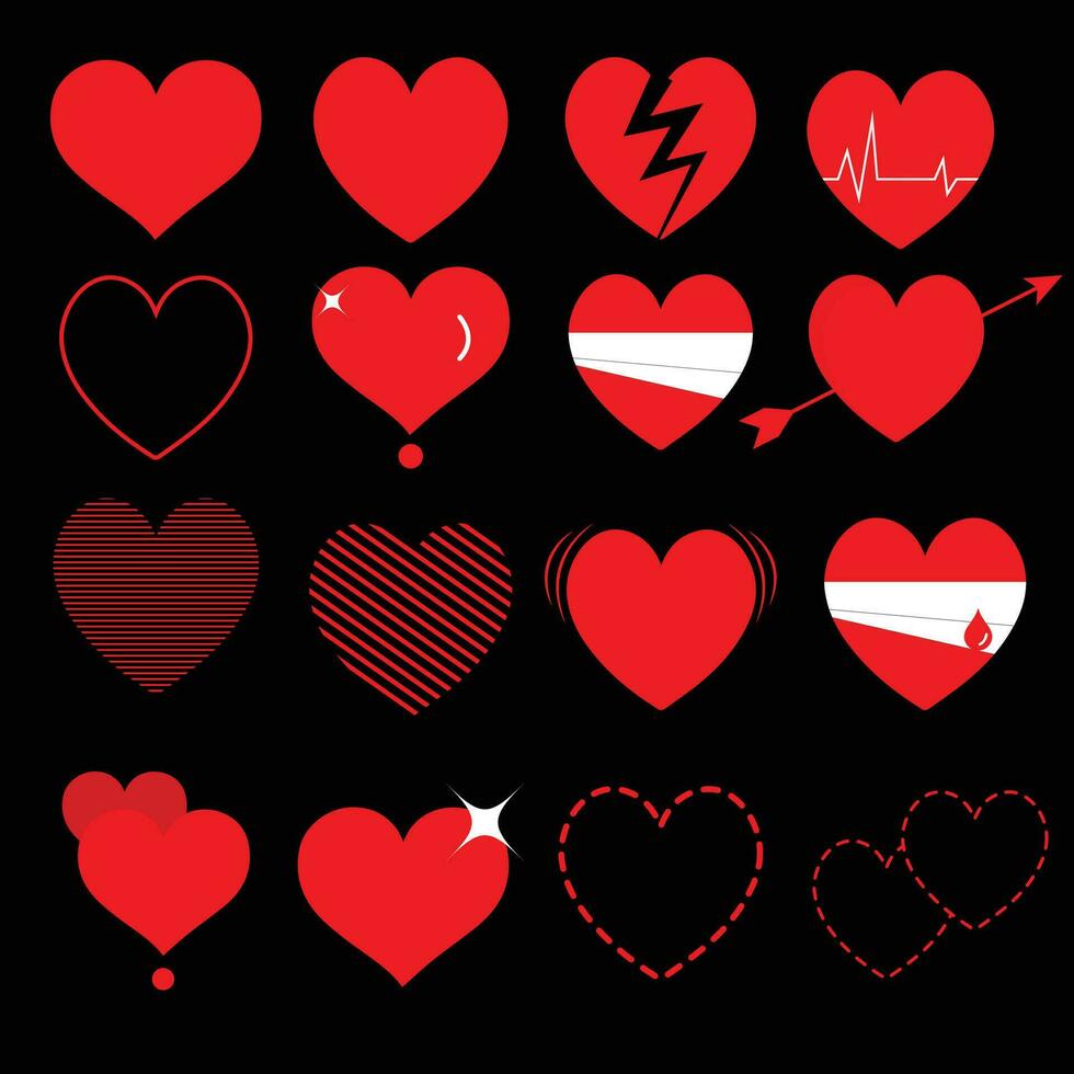 Heart vector. Hearts flat icons. Set of red hearts icons. Valentines Day. Collection of heart illustrations, love symbol icons set. heart vector drawn by brush tool.