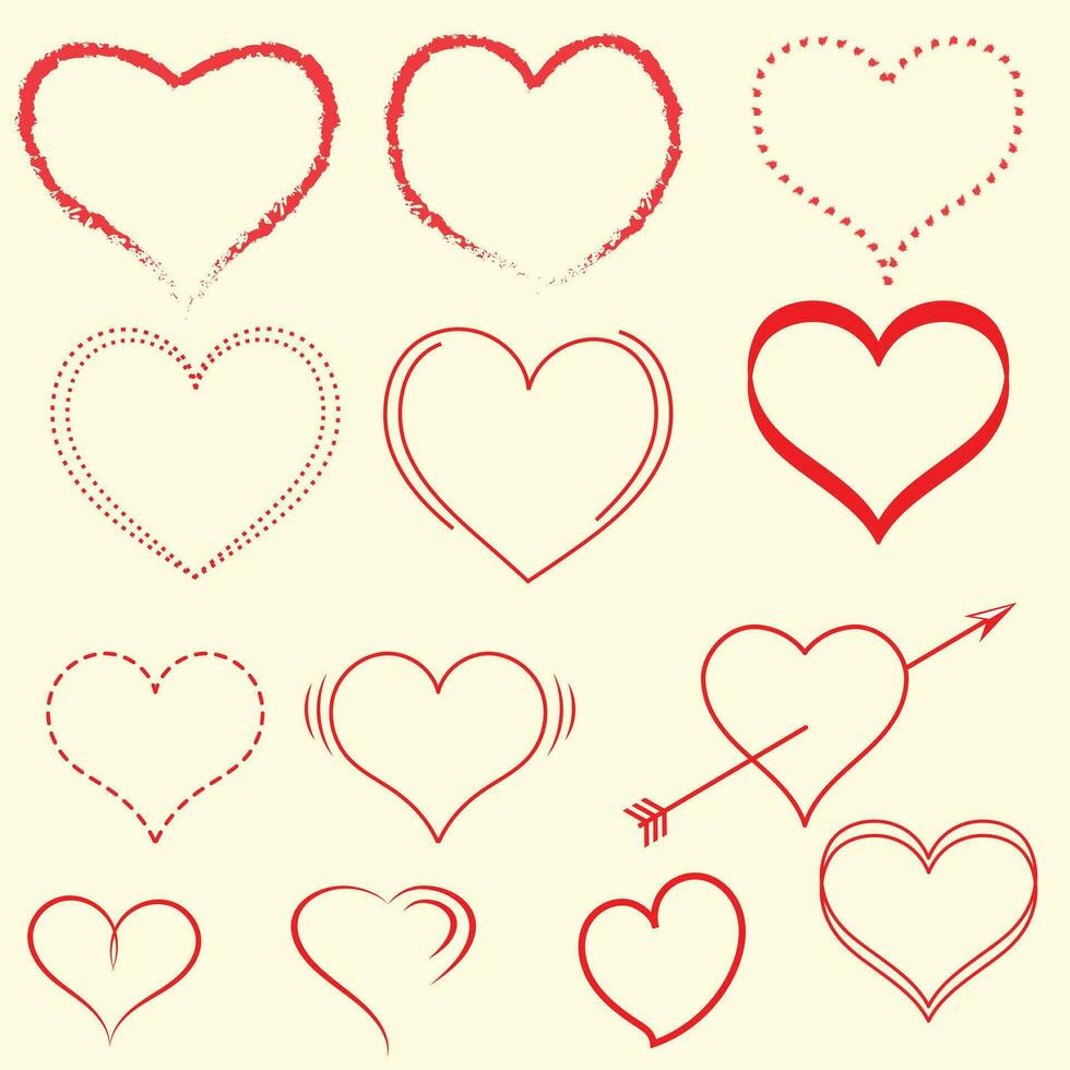 corazón vector. corazones plano iconos conjunto de rojo corazones iconos san valentin día. colección de corazón ilustraciones, amor símbolo íconos colocar. corazón vector dibujado por cepillo herramienta.