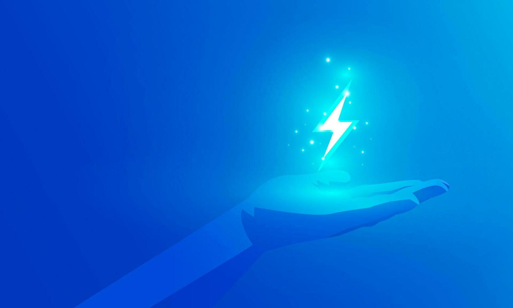 Abstract technology Hitech communication concept of electronic in digital, polygon hand holding  charged batteries, bolt lighting, hand power protection, vector design.