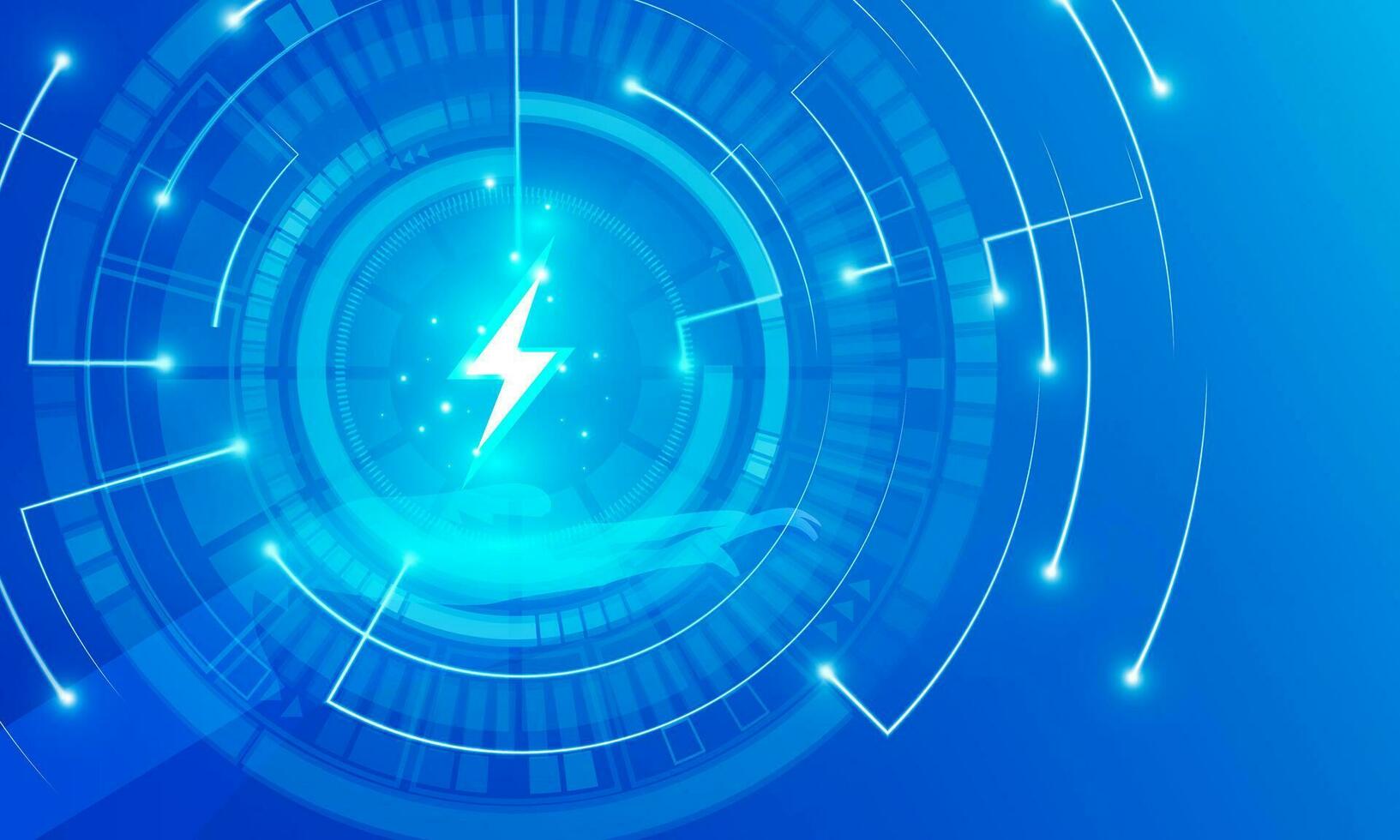 Abstract technology Hitech communication concept of electronic in digital, polygon hand holding energy battery power,bolt lighting, hand power protection, vector design.