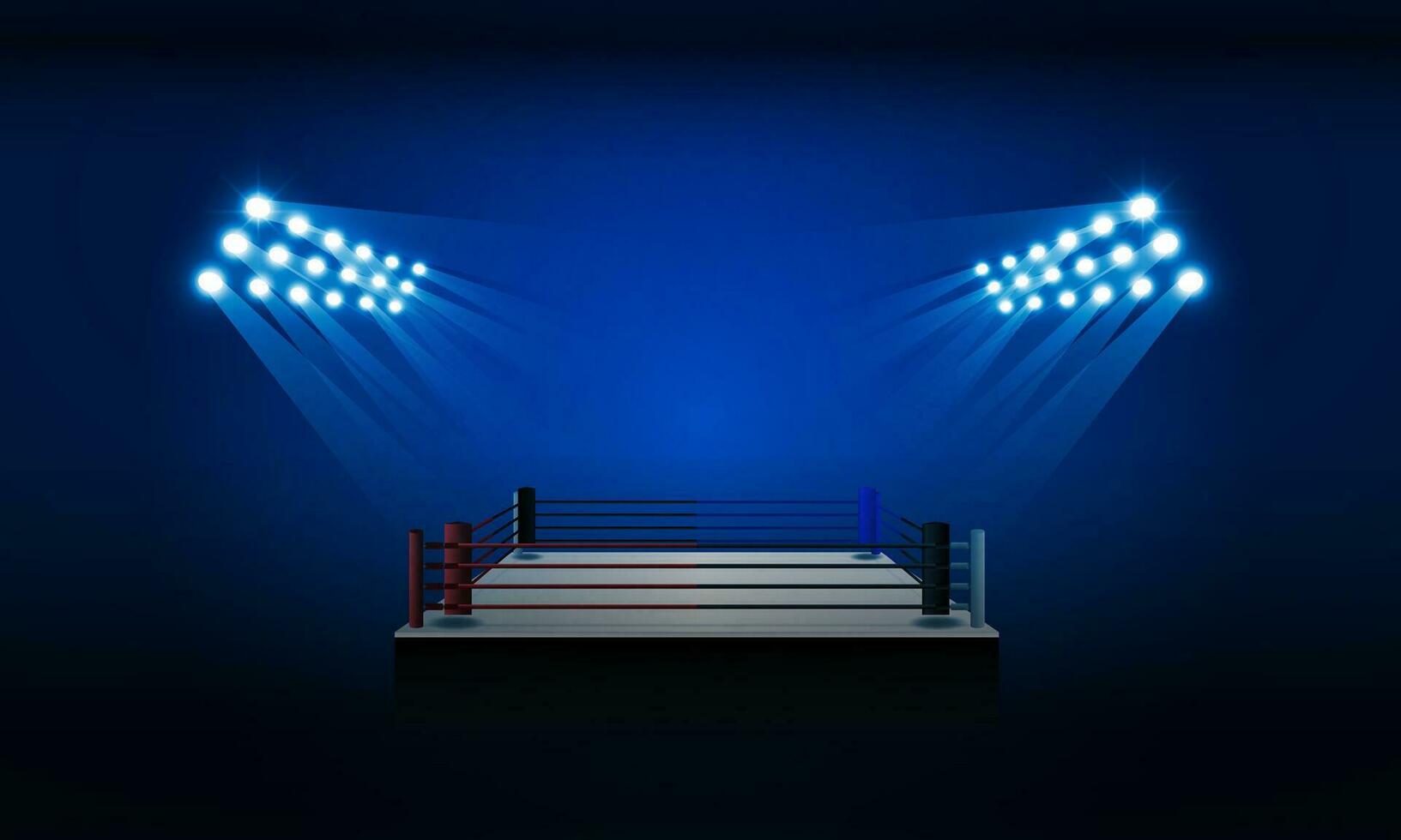 hermosamente iluminado boxeo estadio y luces vector diseño