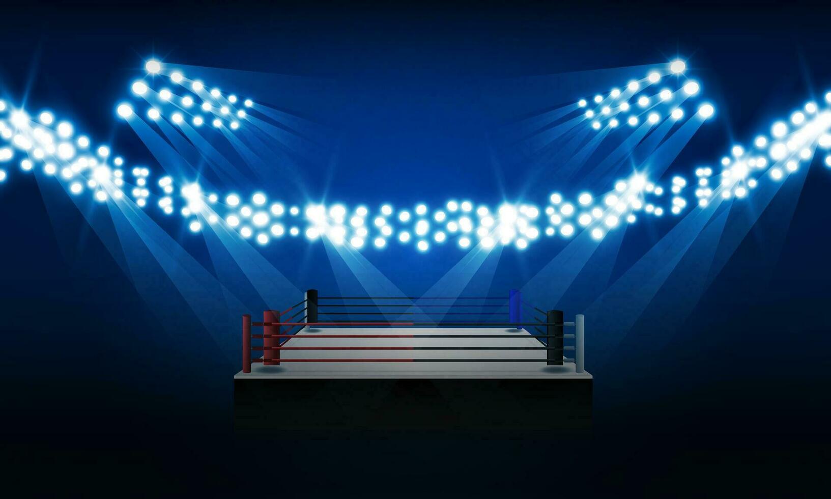 hermosamente iluminado boxeo estadio y luces vector diseño