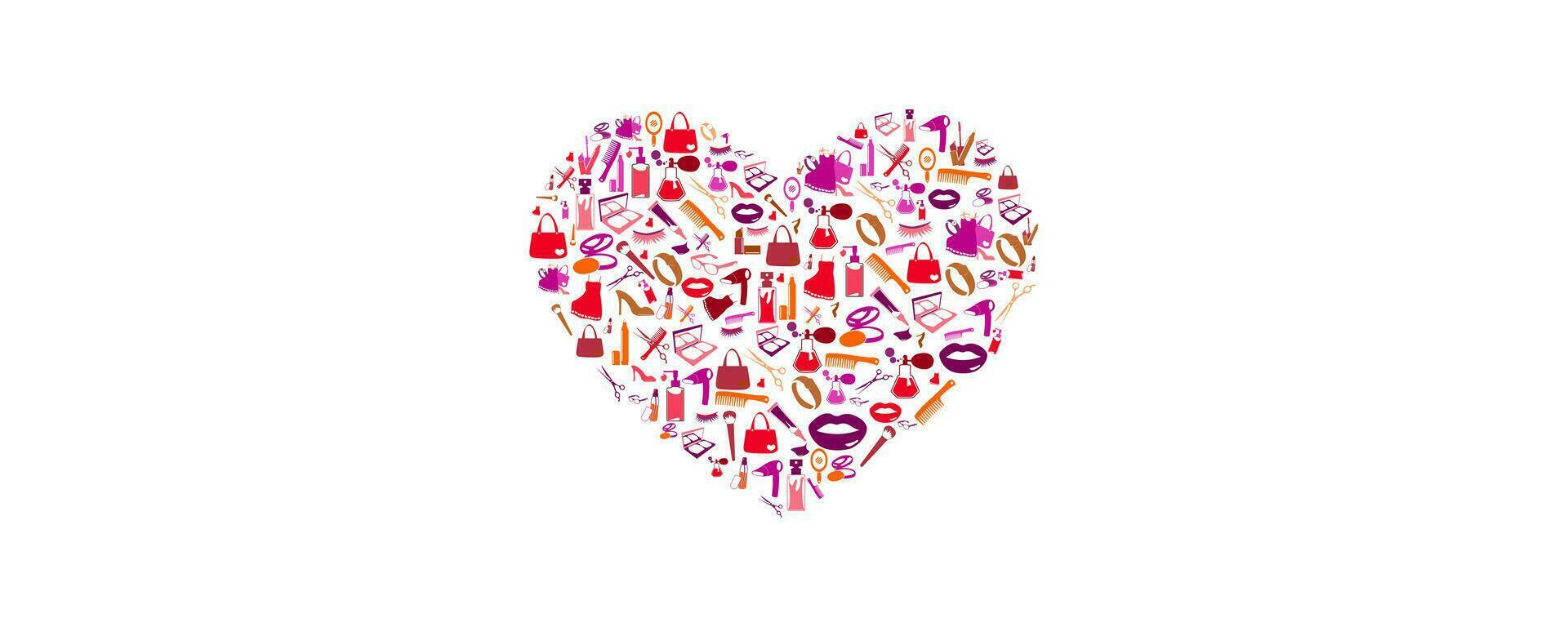 cosmetic, make up and beauty icons and background heart shape. vector