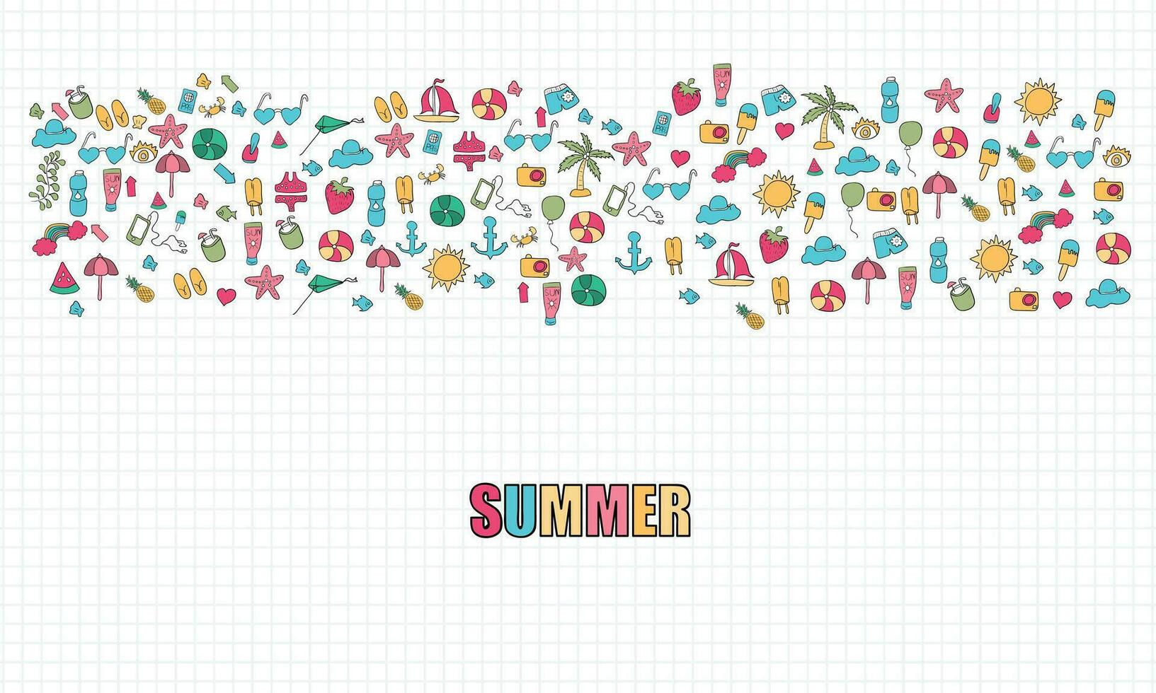 Summer beach hand drawn vector symbols and objects, drawing by hand vector