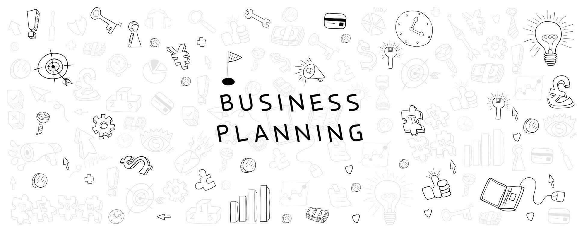 business planning doodles objects background., drawing by hand vector
