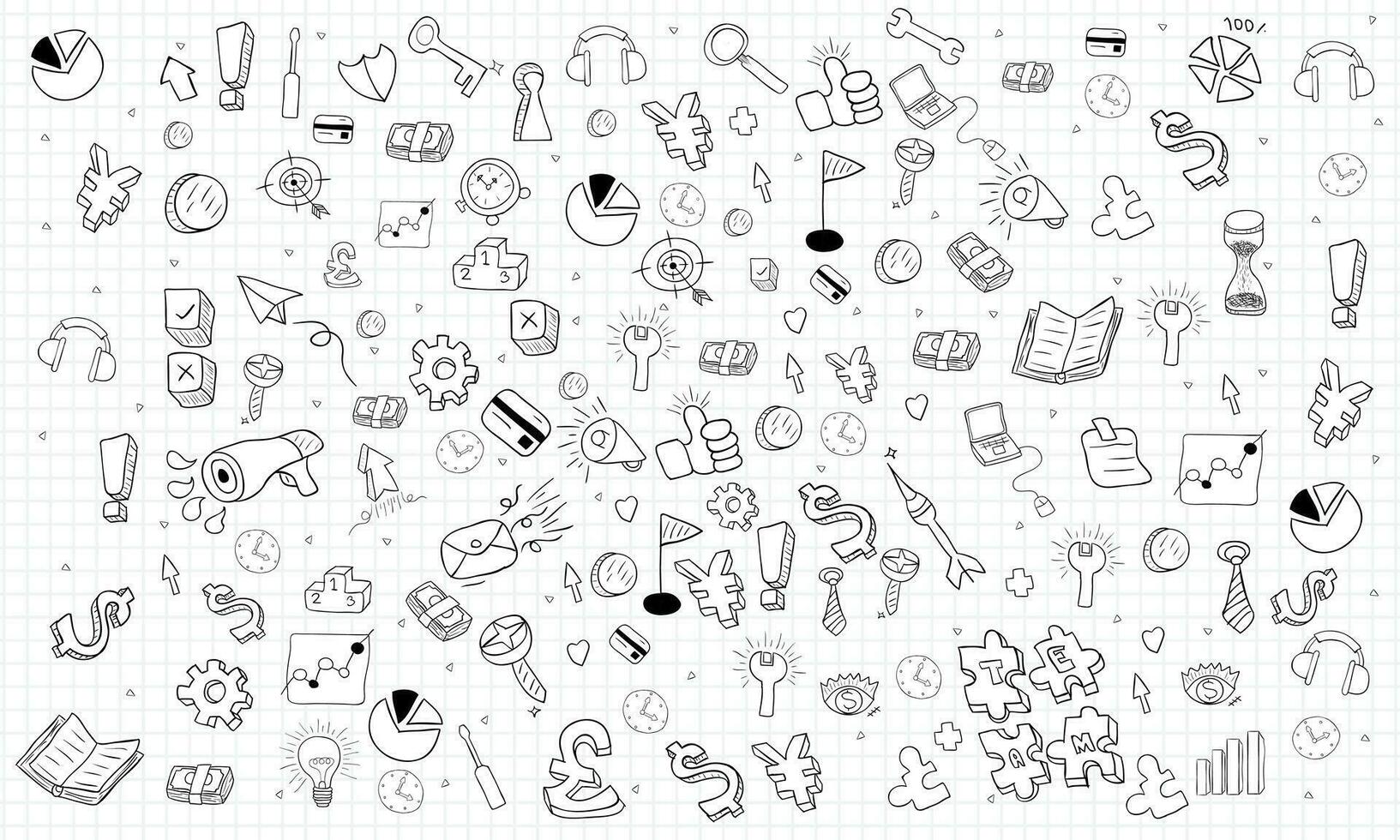 business planning doodles objects background., drawing by hand vector